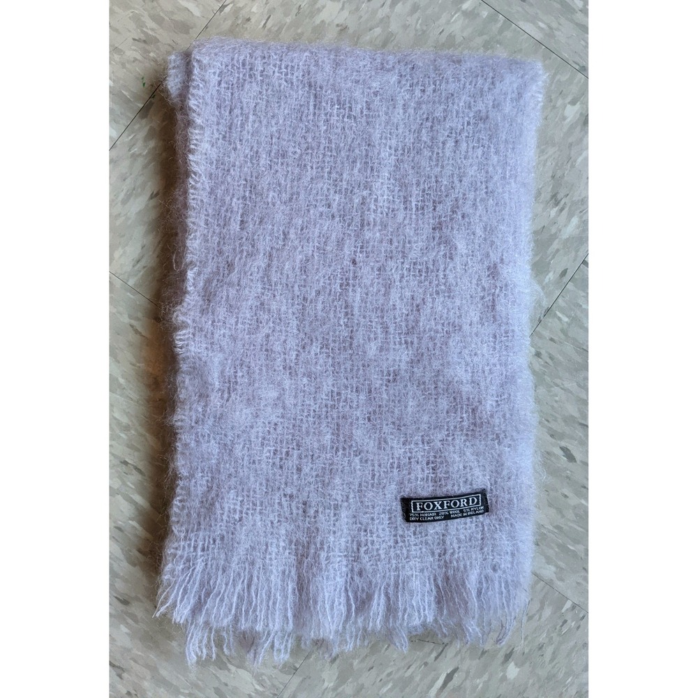 Foxford Ireland Mohair Wool Scarf Pale Dusty Purple Fringed Made in Ireland